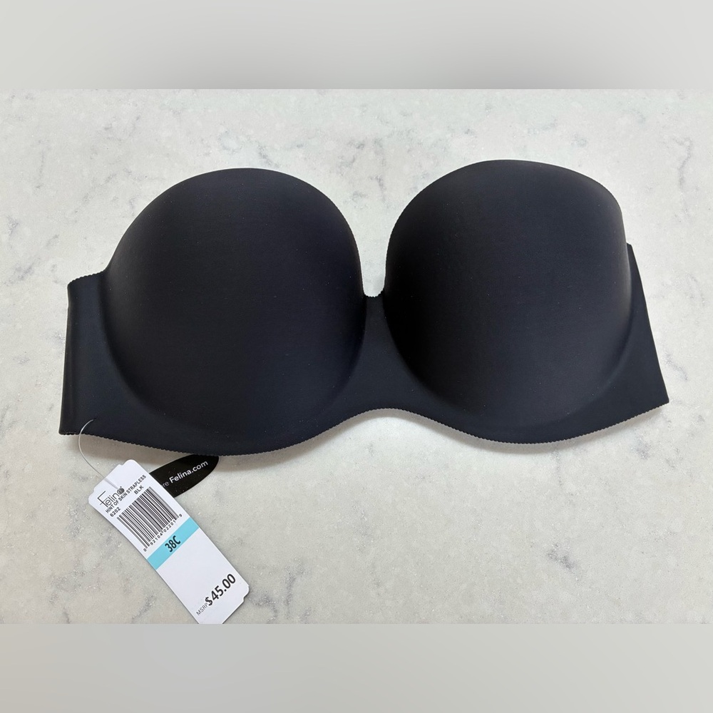 Felina Strapless Seamless Black Bandeau Bra